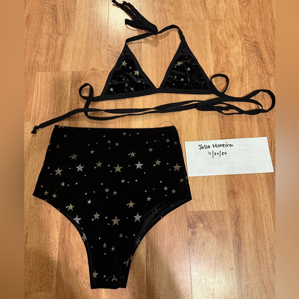 TheLYTECouture Velvet Silver / Gold Glitter Star High waisted and Bikini Top set